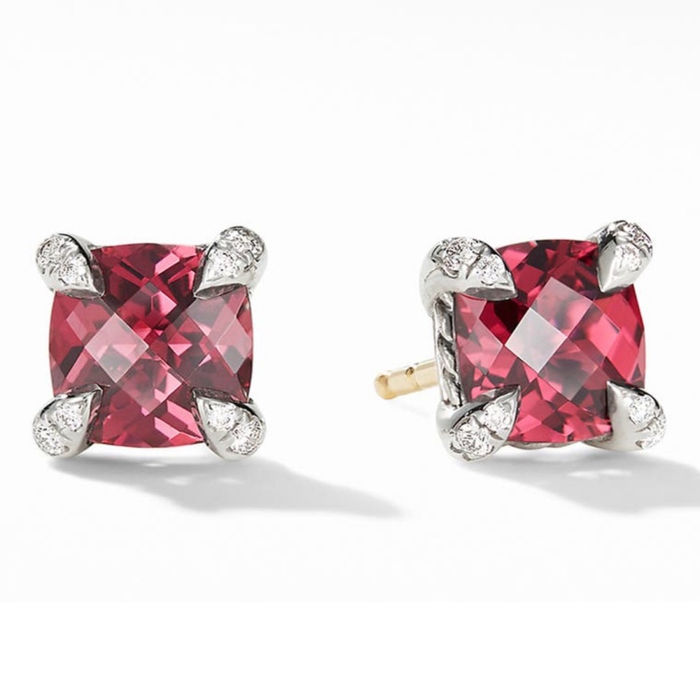 David Yurman Chatelaine Stud Earrings with Rhodolite Garnet & Diamonds